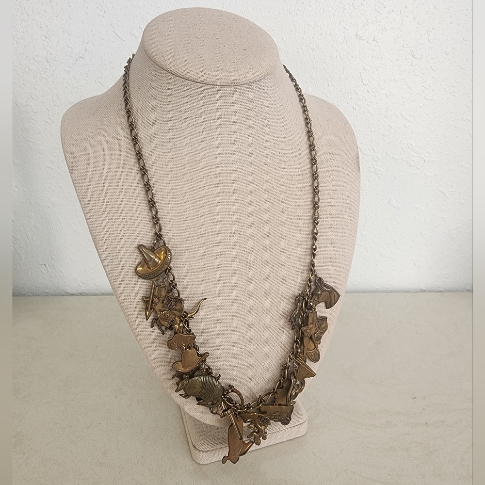 VTG Pididdly Links Brass Tone Western, Southwestern, Equestrian, Charm Necklace